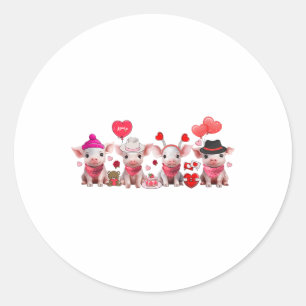 Sticker Rond Femmes Cochons de Saint Valentin Fête de la Ferme