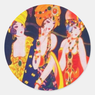 Sticker Rond Femmes colorées vintages de Deco avec des bijoux