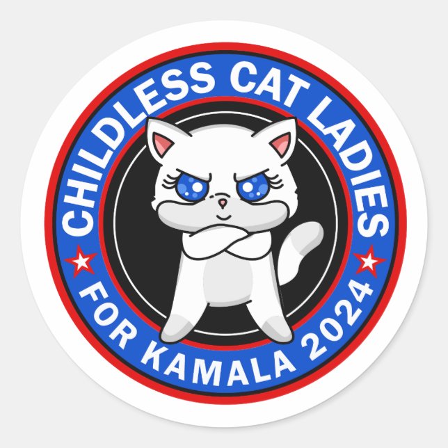 Sticker Rond Femmes de chats sans enfants pour Kamala Democrats (Devant)