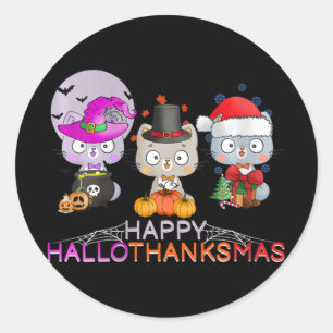 Sticker Rond Femmes Hallothanksmas heureux - Halloween Thanksgi