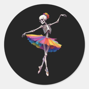 Sticker Rond Femmes Halloween Danser Skeleton arc-en-ciel Balle