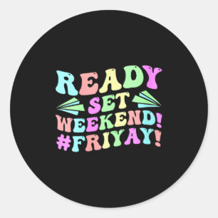 Sticker Rond Femmes Joyeux Vendredi Ven Yay Enseignant École Mè