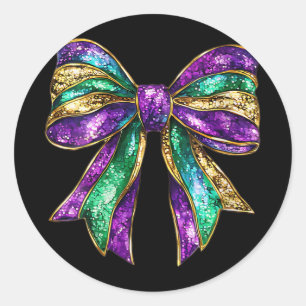 Sticker Rond Femmes Mardi Gras Bow Coquette Bow Mardi Gras Loui