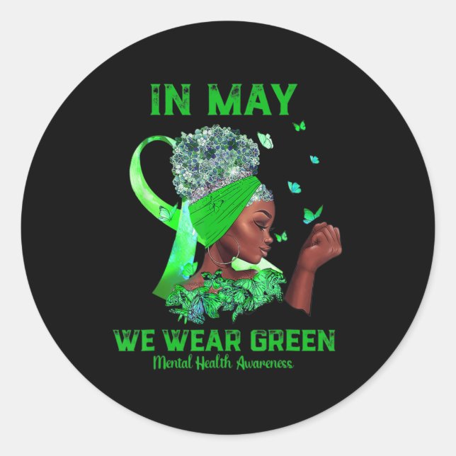 Sticker Rond Femmes Noires En Mai Nous Portons La Santé Mentale (Devant)