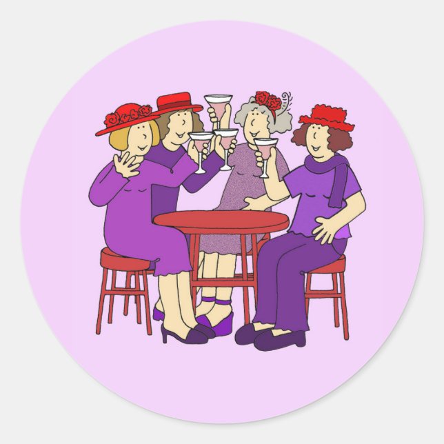 Sticker Rond Femmes portant des Casquettes rouges et des tenues (Devant)