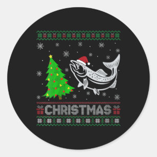 Sticker Rond Femmes Saumon Xmas Arbre Éclairage de Noël moche V