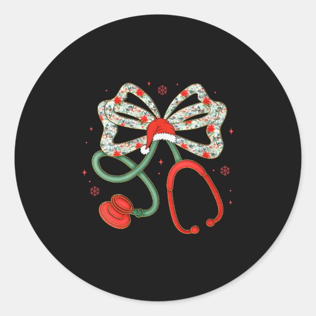 Sticker Rond Femmes Stethoscope Noël Infirmière de la santé Tra (Devant)