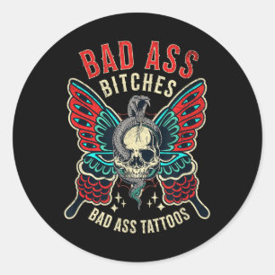 Sticker Rond Femmes tatouées De Mauvais Es Habilitées Retro Tat