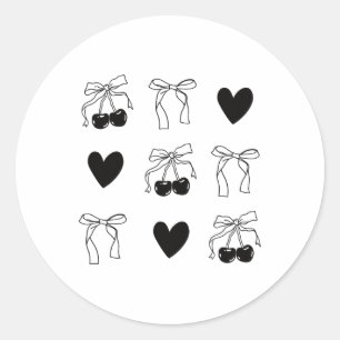 Sticker Rond Femmes Valentine Cherry Bow Coeur mignonne Romanti