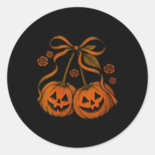 Sticker Rond Femmes Vintage Citrouille Cerises Coquette Nœud Au