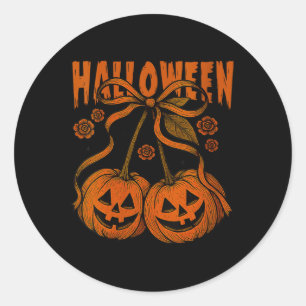 Sticker Rond Femmes Vintage Citrouille Cerises Coquette Nœud Ha