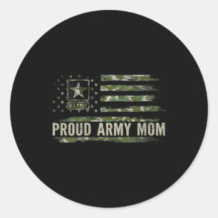 Sticker Rond Femmes Vintage Fier Armée Maman Camo American Flag