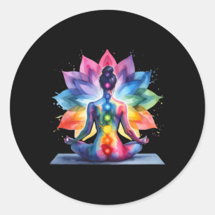 Sticker Rond Femmes Yoga Méditation Spirituel Corps Énergie Cha