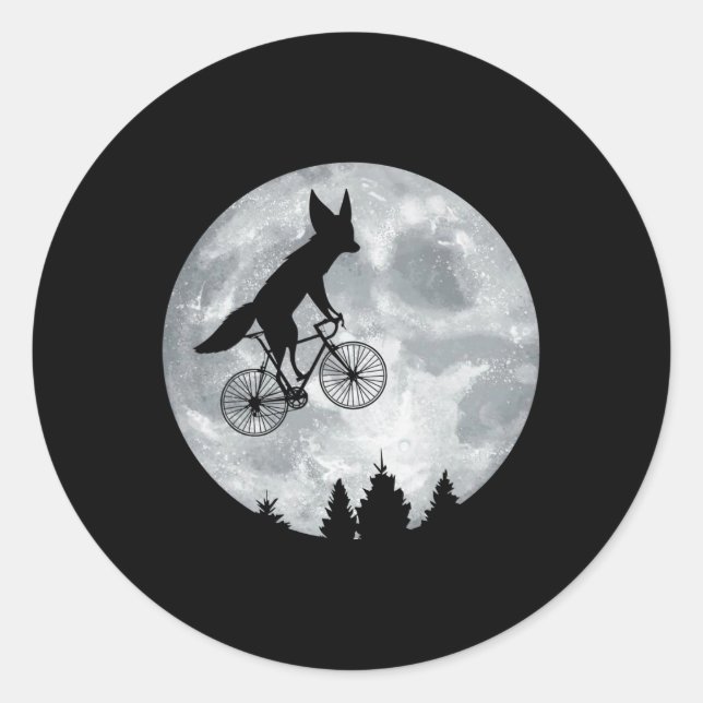 Sticker Rond Fennec Fox équitation Moon Vélo Halloween Lunaire  (Devant)