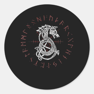 Sticker Rond Fenrir Wolf d'Odin Celtic Norse Runes Distressed