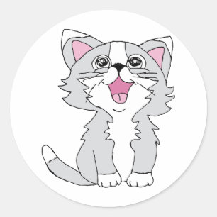 Sticker Rond Fer Cute Chat esthétique Happy Chat Clipart Dessi