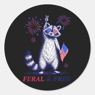 Sticker Rond Feral & ; Free Funky Patriotic Racoon Feral Et
