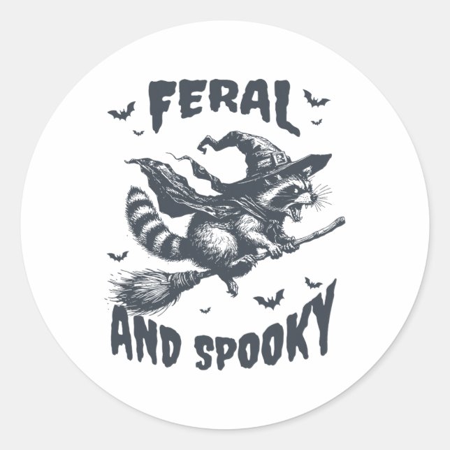 Sticker Rond Feral Et Éffrayant Raccoon sorcier Casquette Hallo (Devant)