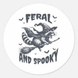 Sticker Rond Feral Et Éffrayant Raccoon sorcier Casquette Hallo