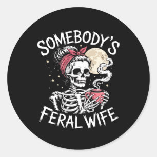 Sticker Rond Feral Funny Amateurs de café Boire Crâne Plaisante