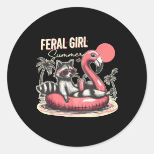 Sticker Rond Feral Girl été drôle mème Feral Raccoon été