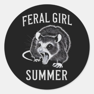 Sticker Rond Feral Girl été Opossum Vintage
