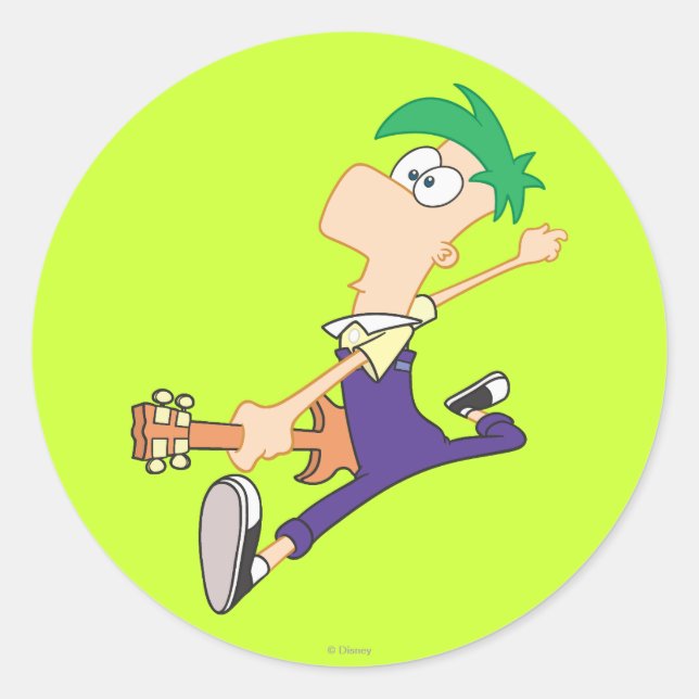 Sticker Rond Ferb Rocking Out avec guitare (Devant)