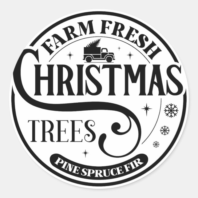 Sticker Rond Ferme Arbres de Noël frais Pine Épinette Fir (Devant)