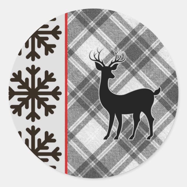 Sticker Rond Ferme Bison noir blanc Plaid Deer Snowflake (Devant)