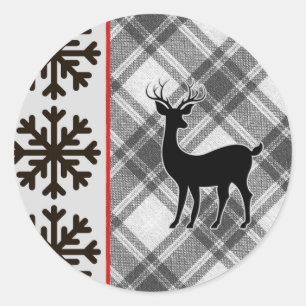 Sticker Rond Ferme Bison noir blanc Plaid Deer Snowflake