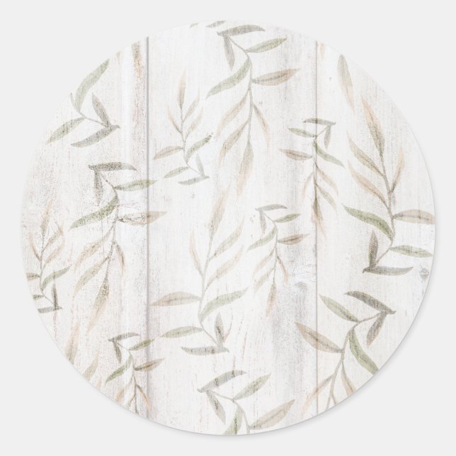 Sticker Rond Ferme Botanique Bois Blanc Fleur Rustique Feuilles (Devant)