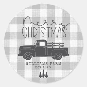 Sticker Rond Ferme Camion Vintage Gris Buffalo Nom du chèque