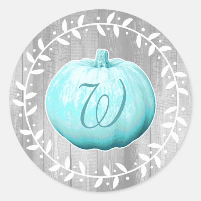 Sticker Rond Ferme Citrouille bleu et couronne | Monogramme (Devant)
