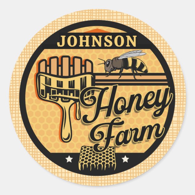 Sticker Rond Ferme d'abeilles de miel NOM PERSONNALISÉ Ruche de (Devant)