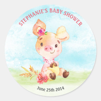 Sticker Rond Ferme de Baby shower de la fille de l'aquarelle