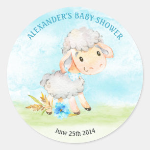 Sticker Rond Ferme de Baby shower de moutons pour garçons d'aqu