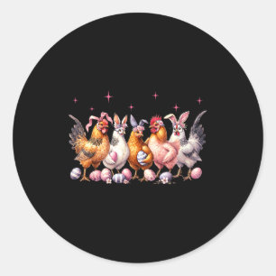 Sticker Rond ferme de lapin de Pâques poulet oreilles de lapin