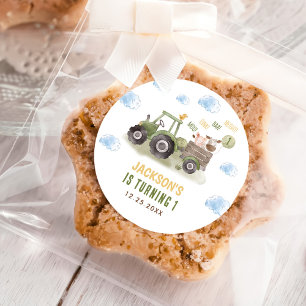 Sticker Rond Ferme de tracteur aquarelle 1er anniversaire