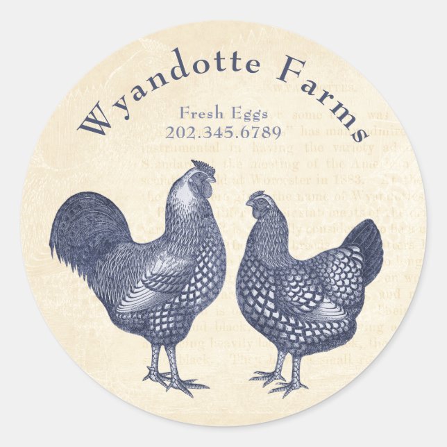 Sticker Rond Ferme de volaille Wyandotte Poulets OEufs frais (Devant)
