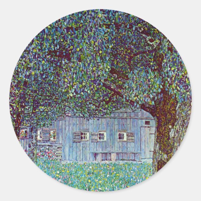 Sticker Rond Ferme en Haute-Autriche par Gustav Klimt (Devant)