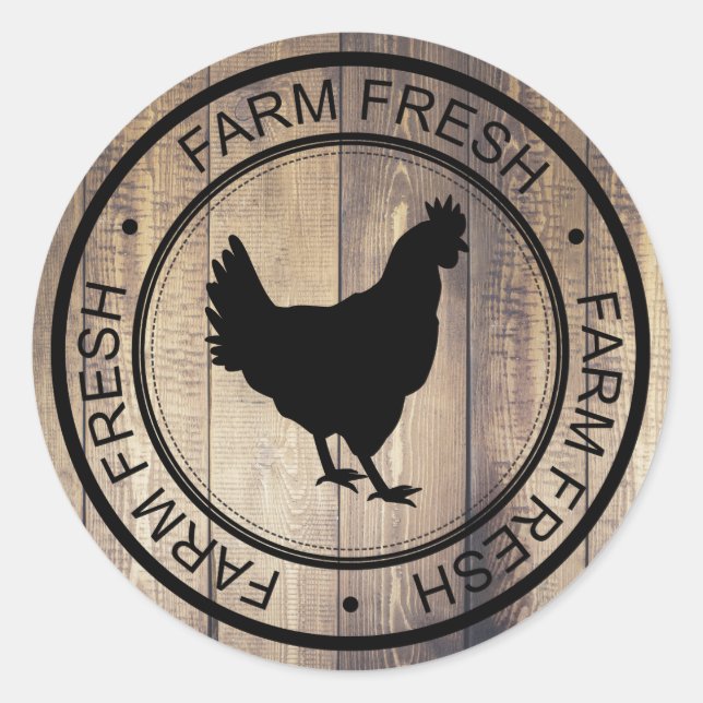 Sticker Rond Ferme Fraîche Noir Hen Silhouette & Grange Plaques (Devant)