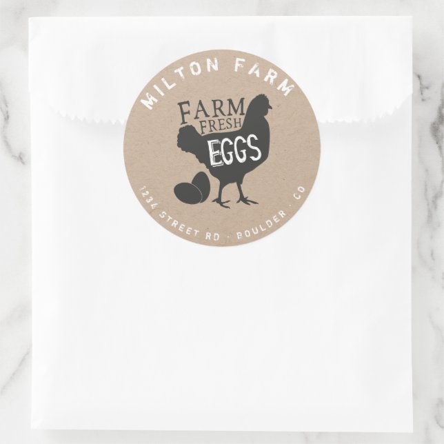 Sticker Rond Ferme OEufs frais Ferme Kraft (Sac)