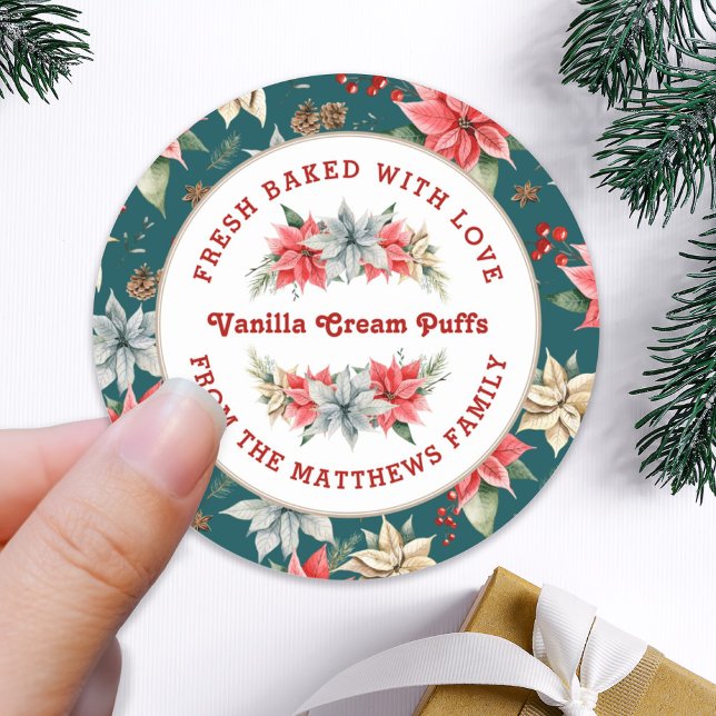 Sticker Rond Ferme Poinsettia Cuisiné avec amour Noël (Créateur téléchargé)