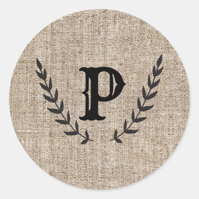 Sticker Rond Ferme rustique Burlap & Black Botanical Laurel (Devant)