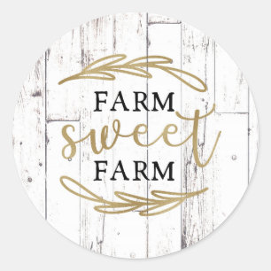 Sticker Rond Ferme Sweet Farm White Wood Country Farmhouse
