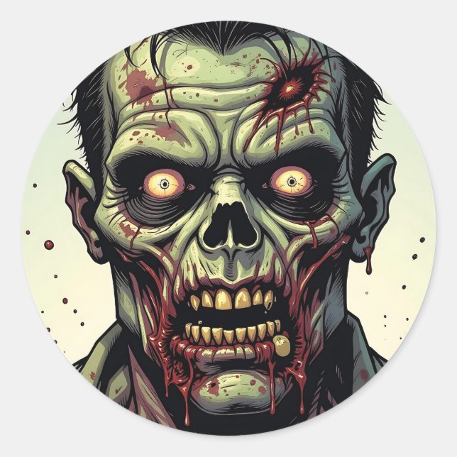 Sticker Rond Fermer une Pop Art Zombie Halloween (Devant)