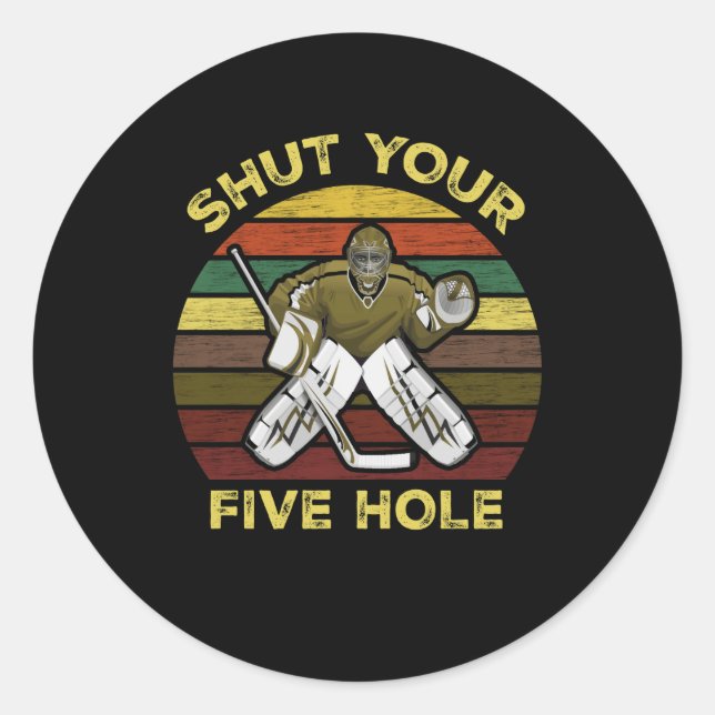 Sticker Rond Fermez votre gardien de gardien de but de hockey s (Devant)