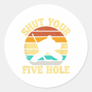 Sticker Rond Fermez votre gardien de hockey sur glace amusant à