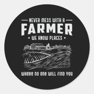 Sticker Rond Fermier Agricole Agriculture Drôle Tracteur Don
