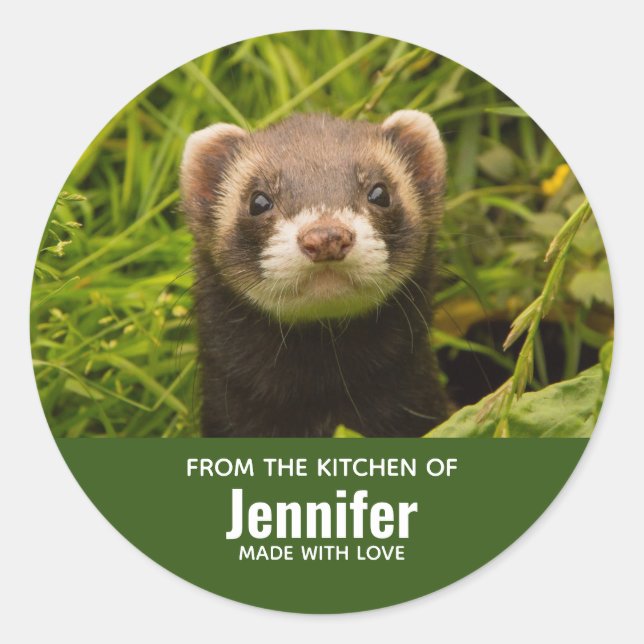Sticker Rond Ferret Brown dans la cuisine d'herbe (Devant)